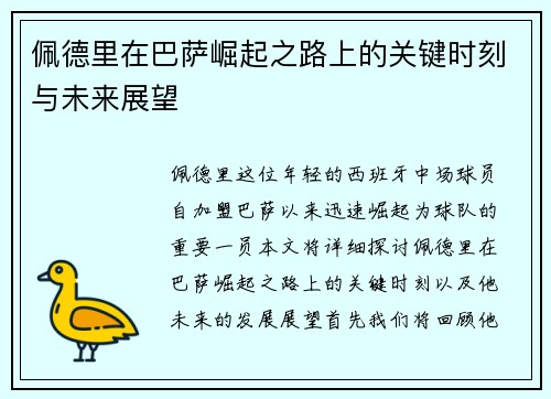 佩德里在巴萨崛起之路上的关键时刻与未来展望